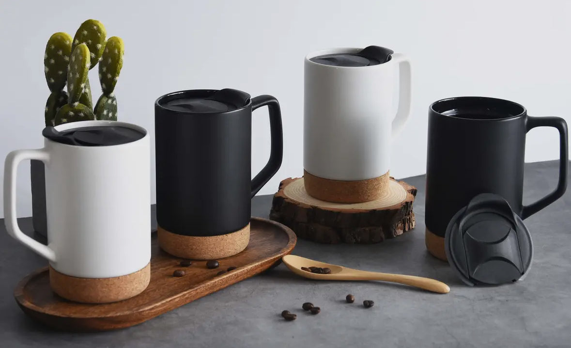 Large Coffee Mug with Lid & Removable Cork Base