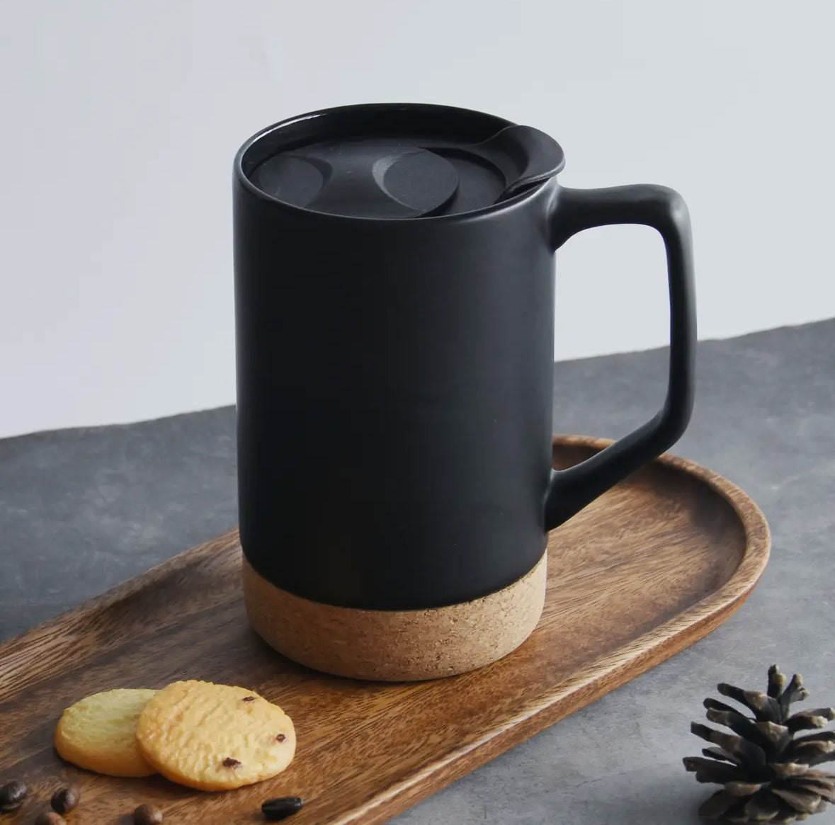 Large Coffee Mug with Lid & Removable Cork Base