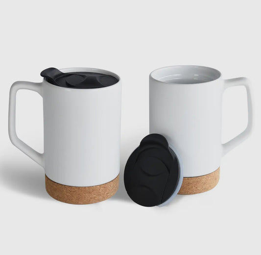 Large Coffee Mug with Lid & Removable Cork Base
