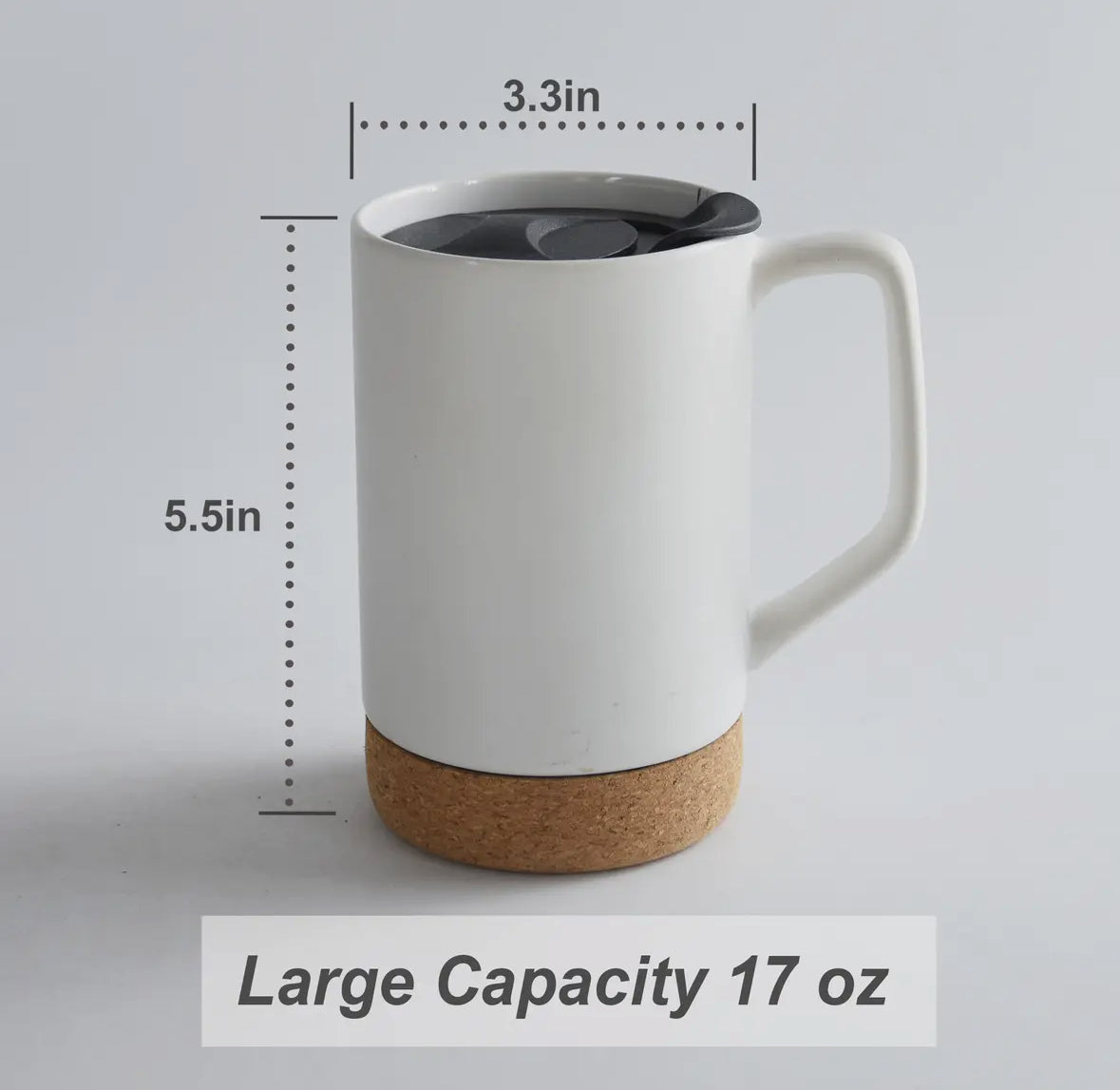 Large Coffee Mug with Lid & Removable Cork Base