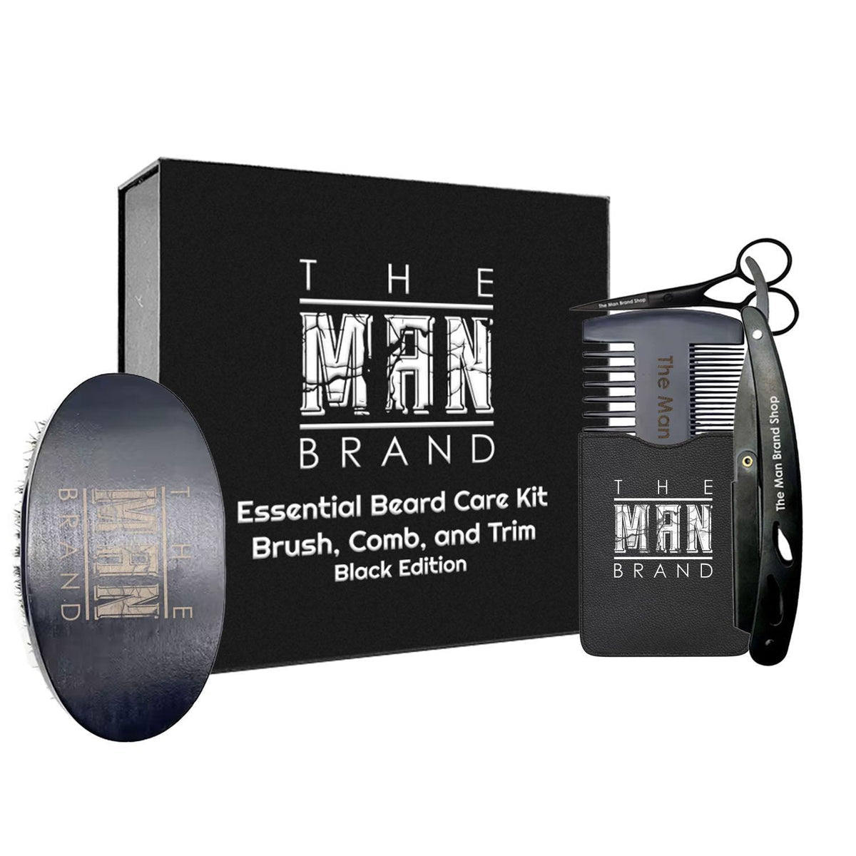 Essential Beard Comb Set and Men's Grooming Kit: Brush, Comb, and Trim - Black Edition
