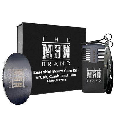 Essential Beard Comb Set and Men's Grooming Kit: Brush, Comb, and Trim - Black Edition