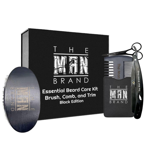 Essential Beard Comb Set and Men's Grooming Kit: Brush, Comb, and Trim - Black Edition