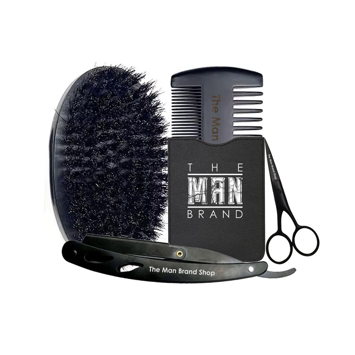 Essential Beard Comb Set and Men's Grooming Kit: Brush, Comb, and Trim - Black Edition