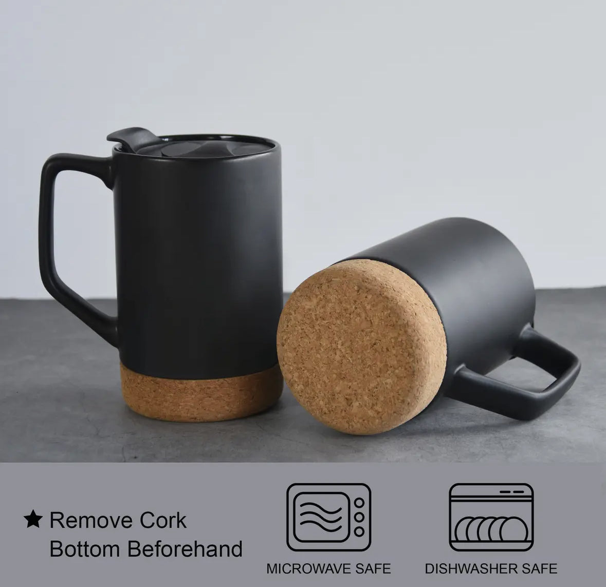 Large Coffee Mug with Lid & Removable Cork Base